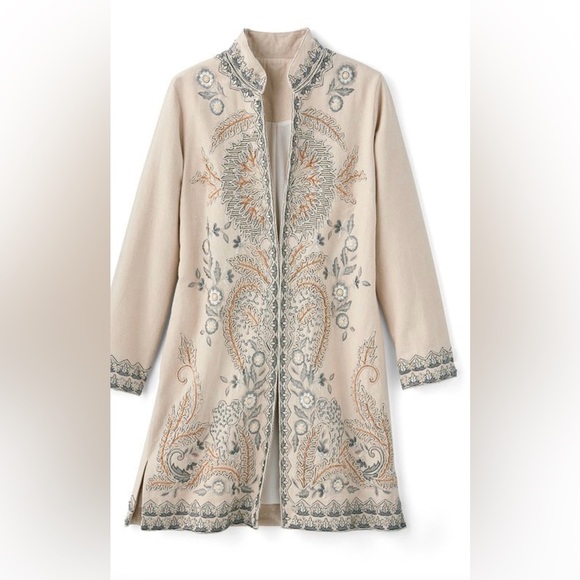 Soft Surroundings Kerala Embellished Natural Beaded Embroidery Jacket Blazer Sml - Picture 3 of 8
